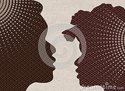 Profile drawn silhouettes - African man and Woman Cartoon Illustration