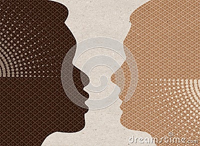 Profile drawn silhouettes - Black and White People Cartoon Illustration