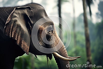 profile of an elephant with a jungle backdrop Stock Photo