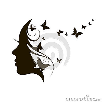 Profile of a girl with butterflies. Vector Illustration