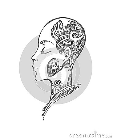 Profile of a girl with tattoos Vector Illustration