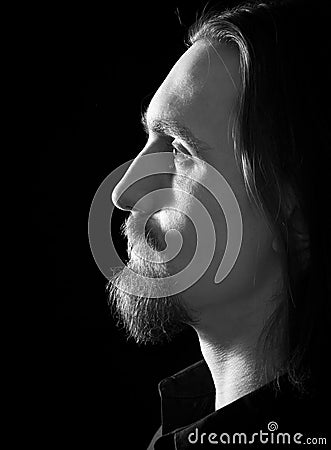 Profile of handsome bearded man Stock Photo