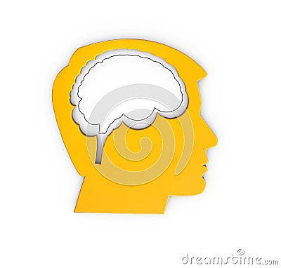 Profile of a human head with brain, 3d Illustration isolated White Stock Photo