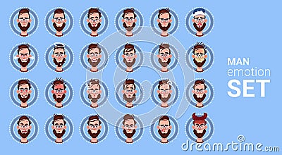 Profile Icon Male Different Emotion Set Avatar, Man Cartoon Portrait Face Collection Vector Illustration