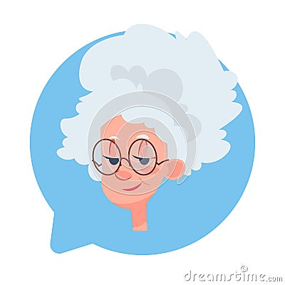 Profile Icon Senior Female Head In Chat Bubble Isolated, Elderly Woman Avatar Cartoon Character Portrait Vector Illustration