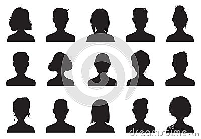 Profile icons silhouettes. Anonymous people face silhouette, woman and man head avatar icon. Chat male or female images Vector Illustration