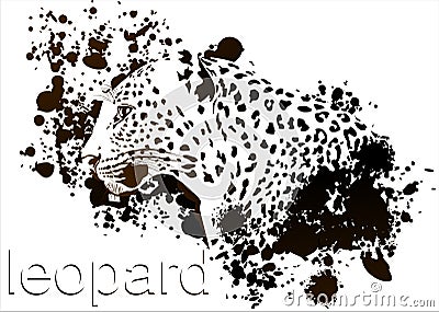 Profile Leopard Ink smudges. Vector Illustration