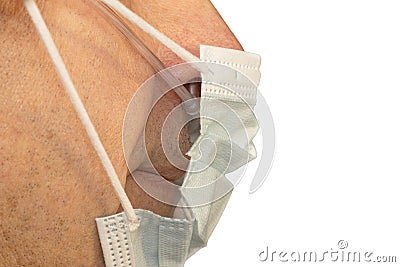 Profile of a man with a medical mask and nasal cannula Stock Photo