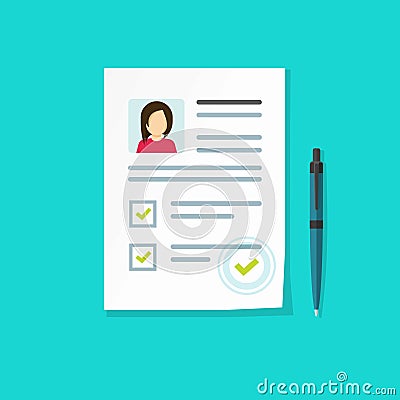Profile paper document with personal data as employee hire interview cv or resume card and credential vector Vector Illustration