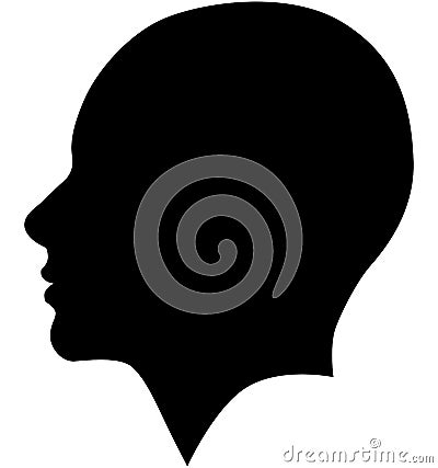 Profile picture of a European white young beautiful woman. Girl from the side without hair with a shaved head, a bald head with ve Cartoon Illustration