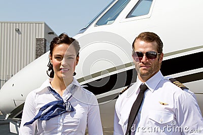 Profile of Pilot and stewardess Stock Photo
