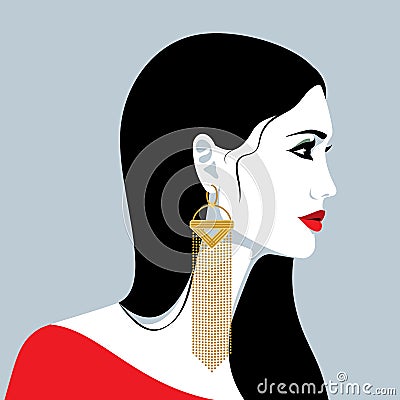 Beatiful woman with long earring Vector Illustration