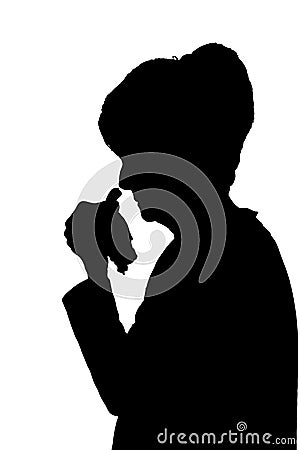 Profile portrait silhouette of sad elderly lady crying or sick Vector Illustration