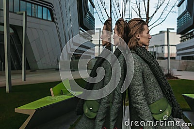 Portrait of woman with reflection Stock Photo