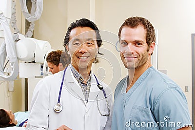 Profile of radiologist and technician Stock Photo