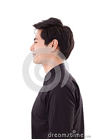 profile side portrait of happy, smiling man Stock Photo