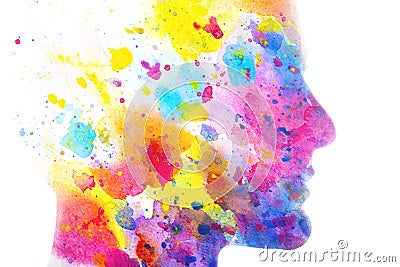 A colorful paintography profile silhouette of a man on a white background Stock Photo