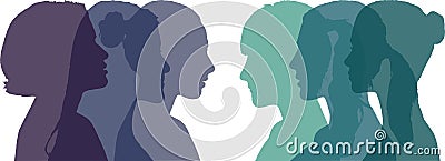 Profile of six different women, Vector Vector Illustration