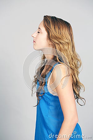 Profile Of Teen Girl With Wavy Hair Stock Photo - Image 