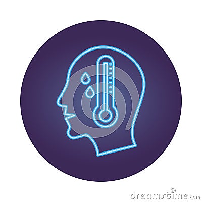 Profile with thermometer neon style Vector Illustration