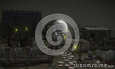 The Halloween Night (3D scenery) Stock Photo