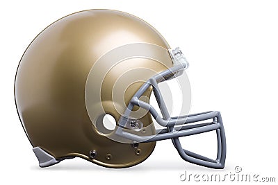 Profile view gold football helmet isolated on white Stock Photo