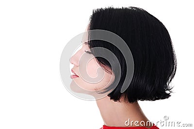 Profile of a woman with closed eyes. Side view. Stock Photo
