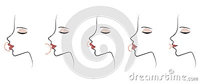 Profile woman lip forms. Lips shape illustration. Isolated on a white background Cartoon Illustration