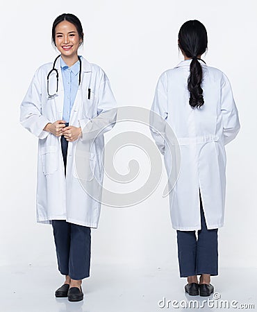 Profile Woman wear Doctor White uniform pants and shoes Stock Photo