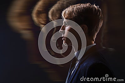 Profile of a young man with mental activity brain and consciousness. Stock Photo