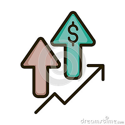 Profit arrows money economy financial business stock market line and fill icon Vector Illustration