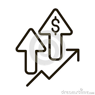 Profit arrows money economy financial business stock market line style icon Vector Illustration