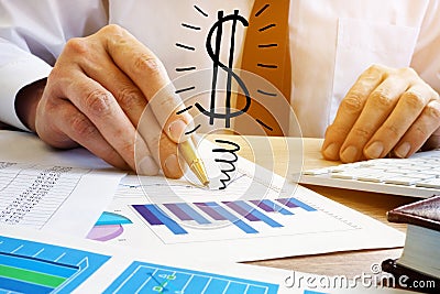 Profit concept. Businessman Analyze business earning. Stock Photo