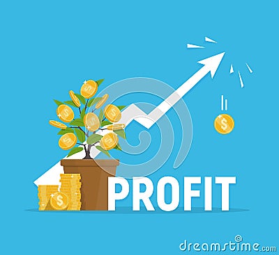 Profit concept. Financial growth. Investments and revenue increase. Vector Illustration