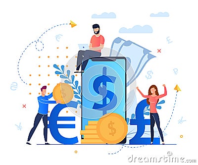 Profit from Currency Exchange Services Cartoon. Vector Illustration