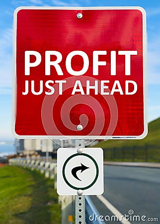 Profit just ahead road sign Stock Photo