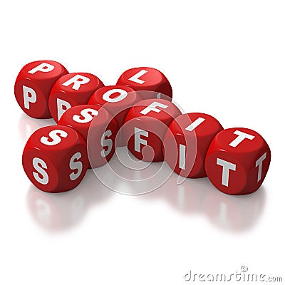 Profit and loss crossword puzzle dice Stock Photo