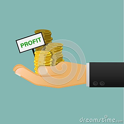 Profit money on hand of businessman. Cartoon Illustration
