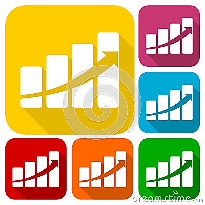 Profit sign graph concept icons set with long shadow Vector Illustration