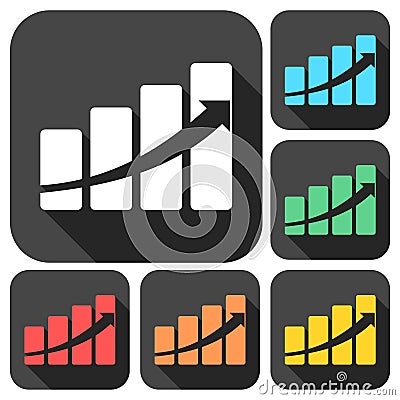 Profit sign graph concept icons set with long shadow Vector Illustration