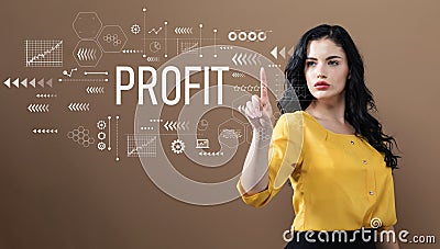 Profit text with business woman Stock Photo