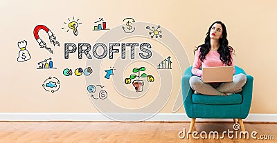 Profits with woman using a laptop Stock Photo
