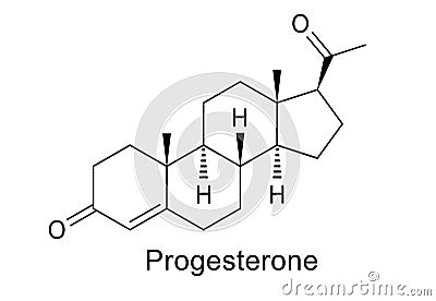 Progesterone molecule, hormone chemical formula Vector Illustration