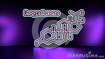 Progesterone molecule structure. Thin line style illustration Cartoon Illustration