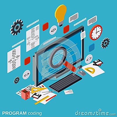 Program coding, SEO optimization, application development, web programming vector concept Vector Illustration