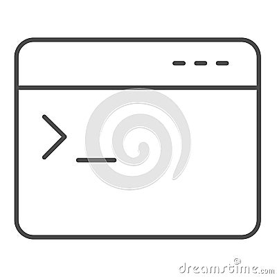 Program console thin line icon. Application command input window symbol, outline style pictogram on white background Vector Illustration