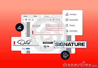 Program for creating digital signatures in pdf format. Vector Illustration
