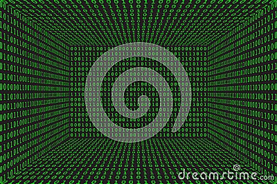Program datum 3d background. Green programming binary coding. Matrix vector Cartoon Illustration