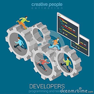 Program developers teamwork cogwheel connection concept Vector Illustration