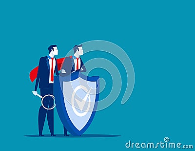 Program team and shield covering from attacks. Concept business vector illustration, Protection, Insurance, Technology Vector Illustration